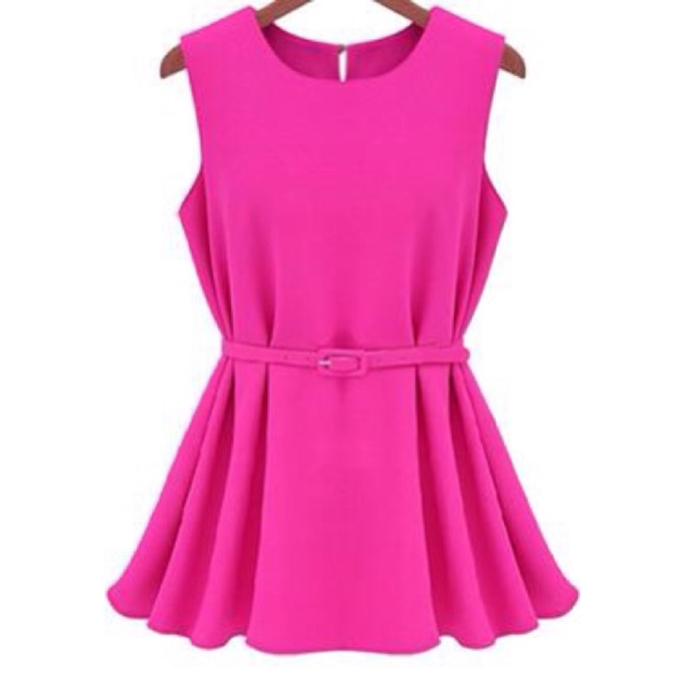 🆕Pink chiffon summer sleeveless shirt & belt